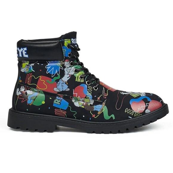Popeye X Reason Collab Faux Suede Graffiti Print Boots Black Mens 10.5 - Picture 7 of 8